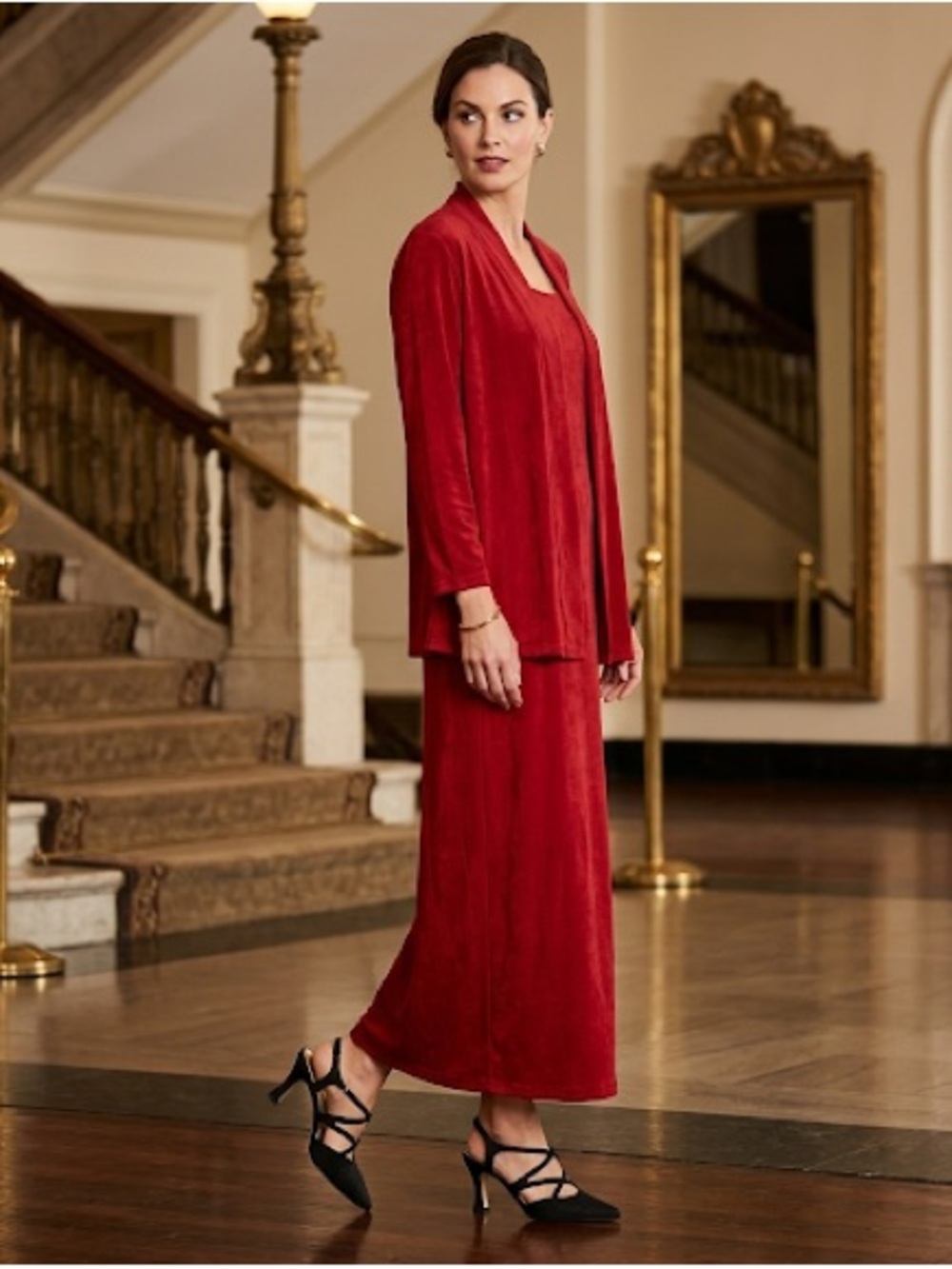 Elegant Redder than red Maxi Dress with Matching Jacket NWT
